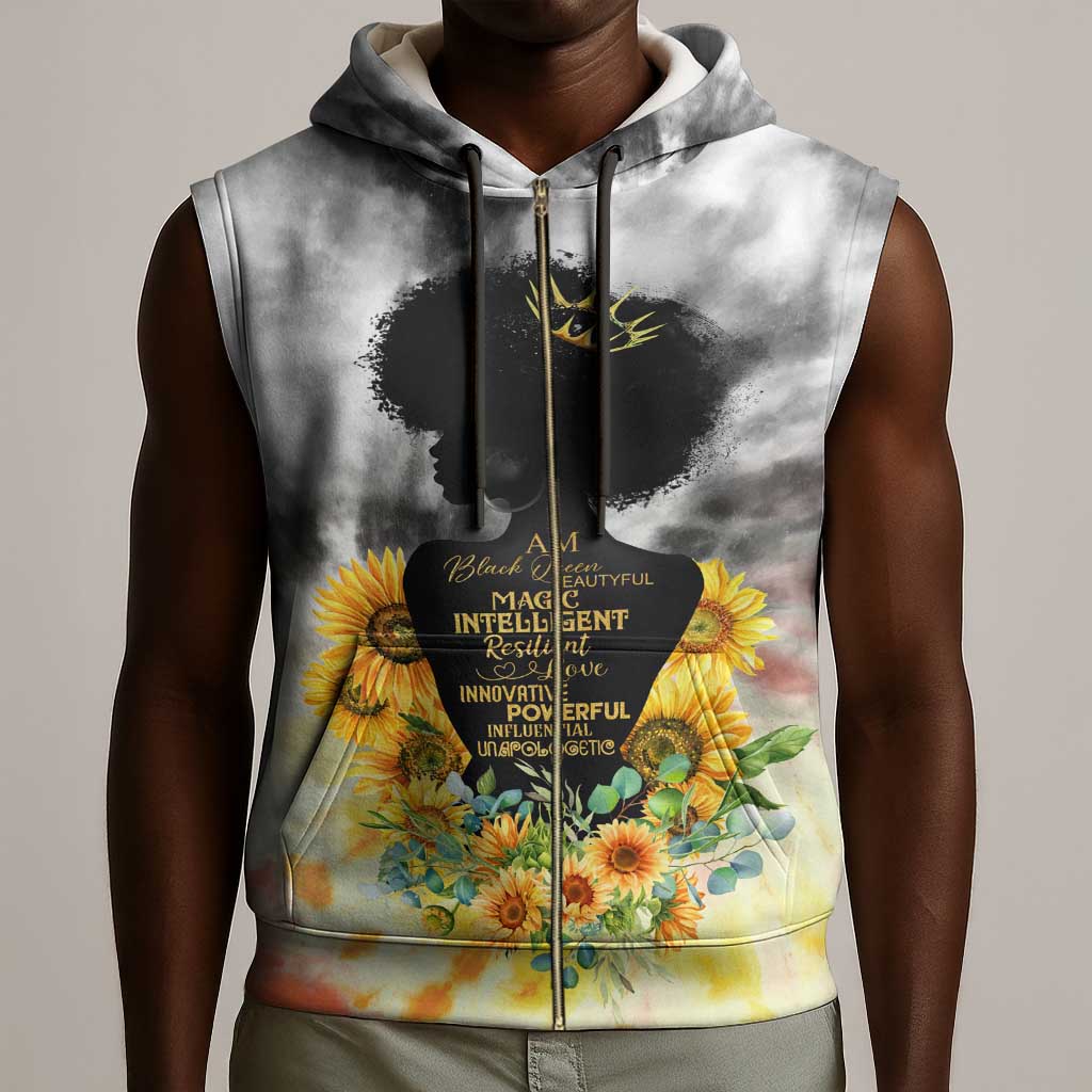 Vintage Flowers - I Am Black Queen Sleeveless Zip Hoodie - African Pride