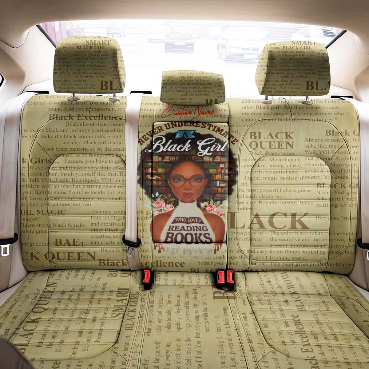 Personalized Black Girl African Back Car Seat Cover Never Underestimate A Book Lover