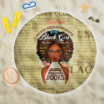 Personalized Black Girl African Beach Blanket Never Underestimate A Book Lover