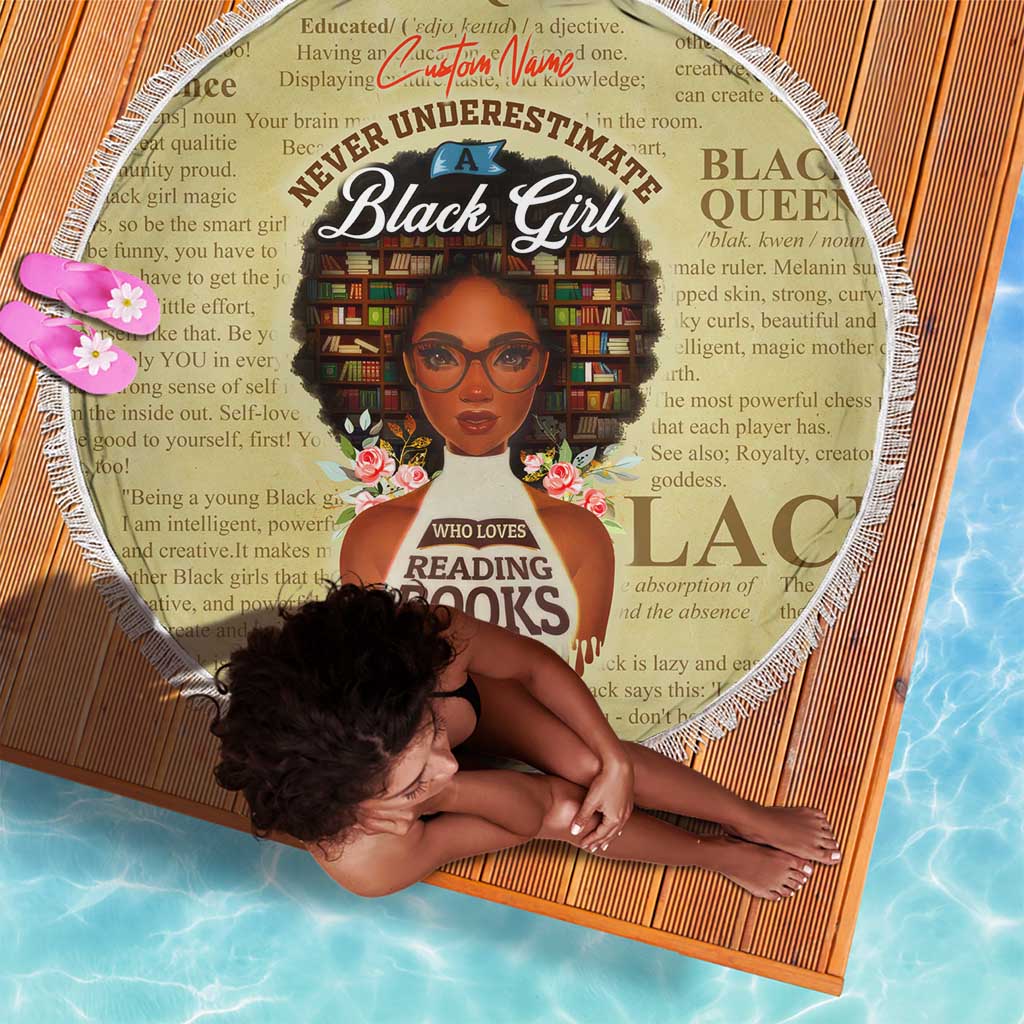 Personalized Black Girl African Beach Blanket Never Underestimate A Book Lover