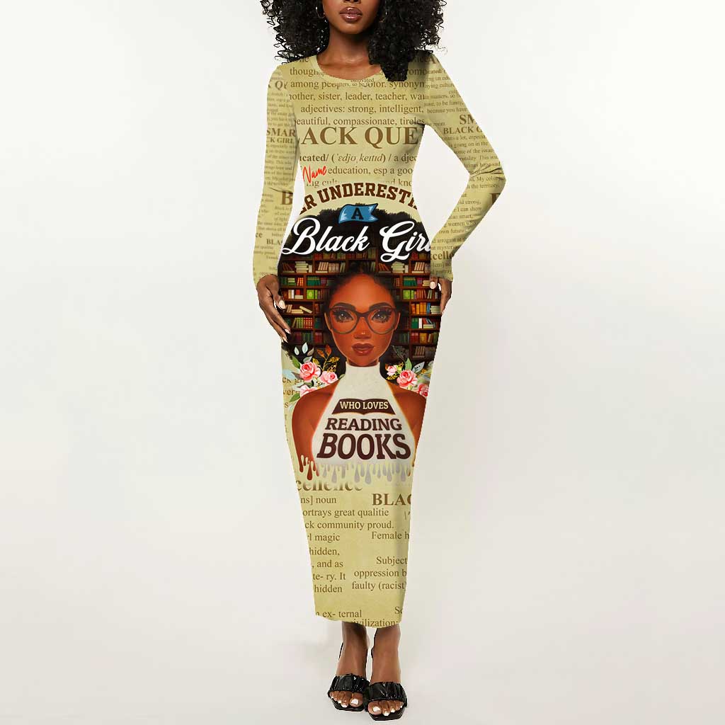 Personalized Black Girl African Long Sleeve Bodycon Dress Never Underestimate A Book Lover DT02