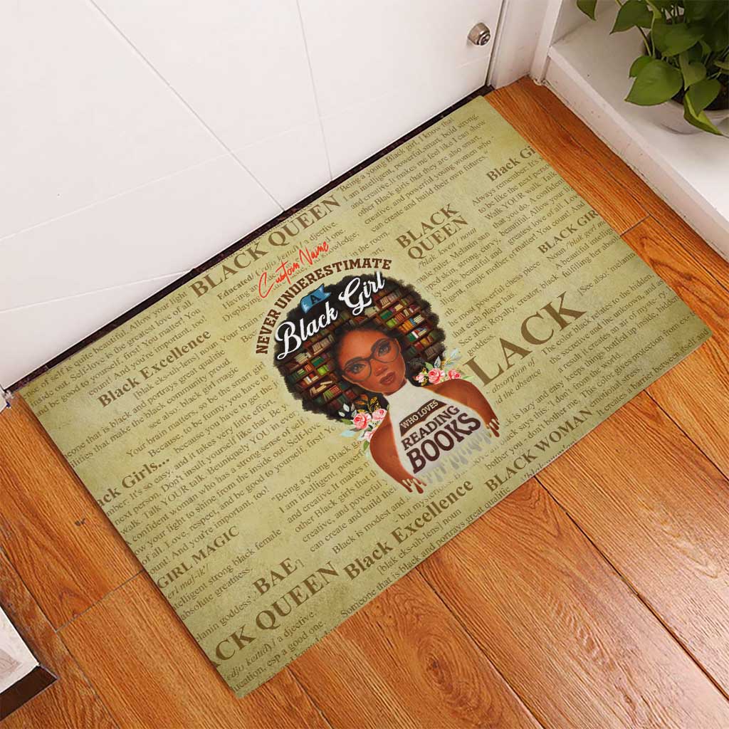 Personalized Black Girl African Rubber Doormat Never Underestimate A Book Lover