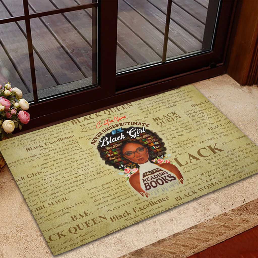 Personalized Black Girl African Rubber Doormat Never Underestimate A Book Lover