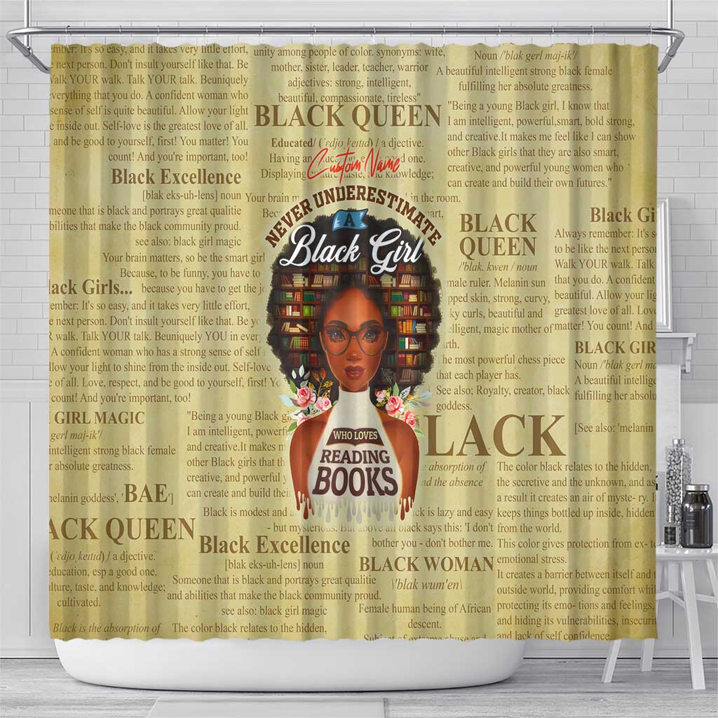 Personalized Black Girl African Shower Curtain Never Underestimate A Book Lover
