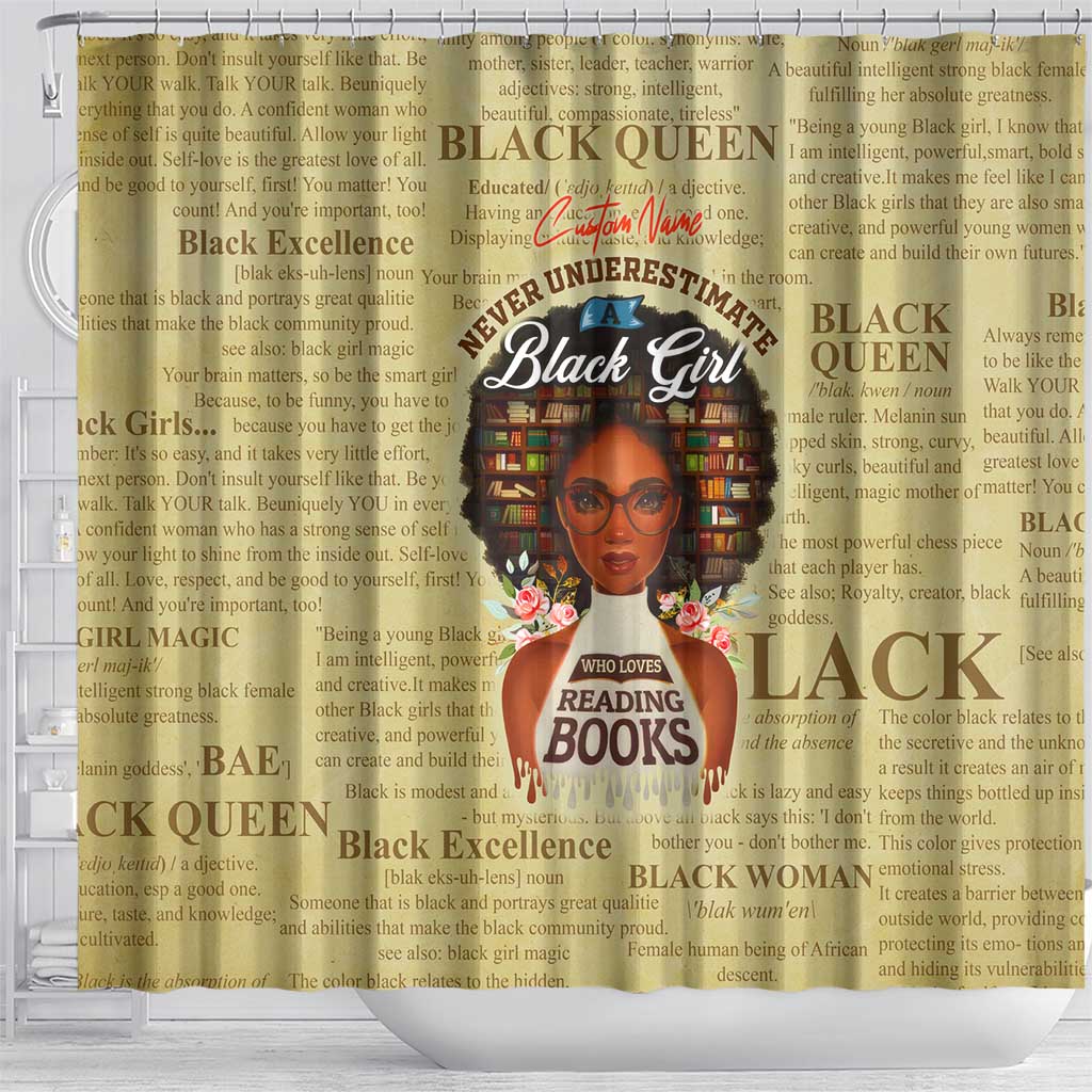 Personalized Black Girl African Shower Curtain Never Underestimate A Book Lover