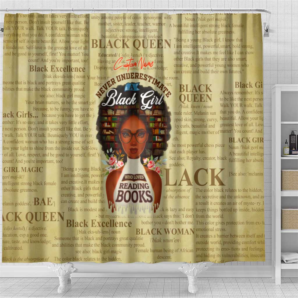 Personalized Black Girl African Shower Curtain Never Underestimate A Book Lover