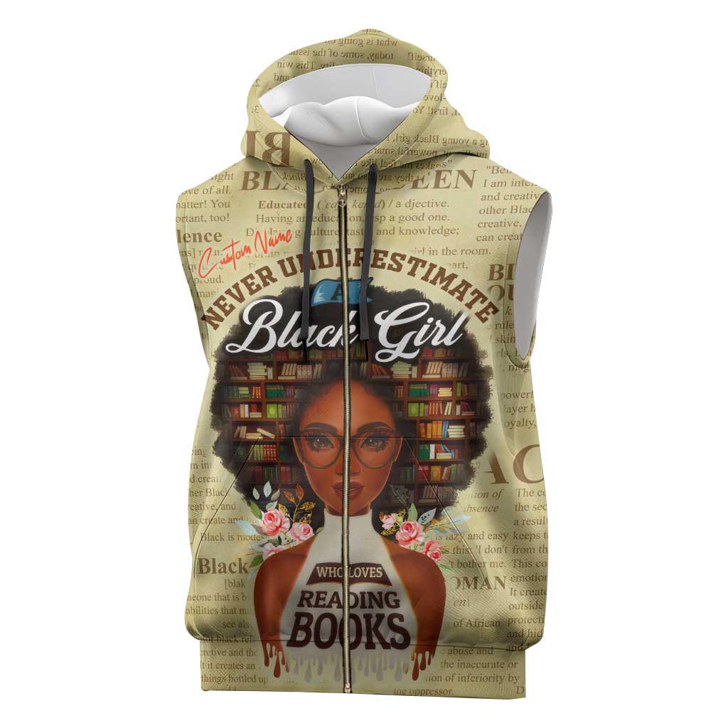 Personalized Black Girl African Sleeveless Zip Hoodie Never Underestimate A Book Lover - African Pride