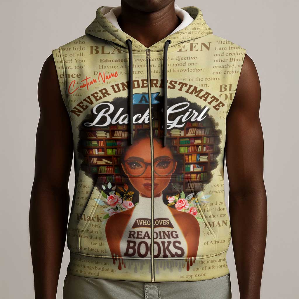 Personalized Black Girl African Sleeveless Zip Hoodie Never Underestimate A Book Lover - African Pride