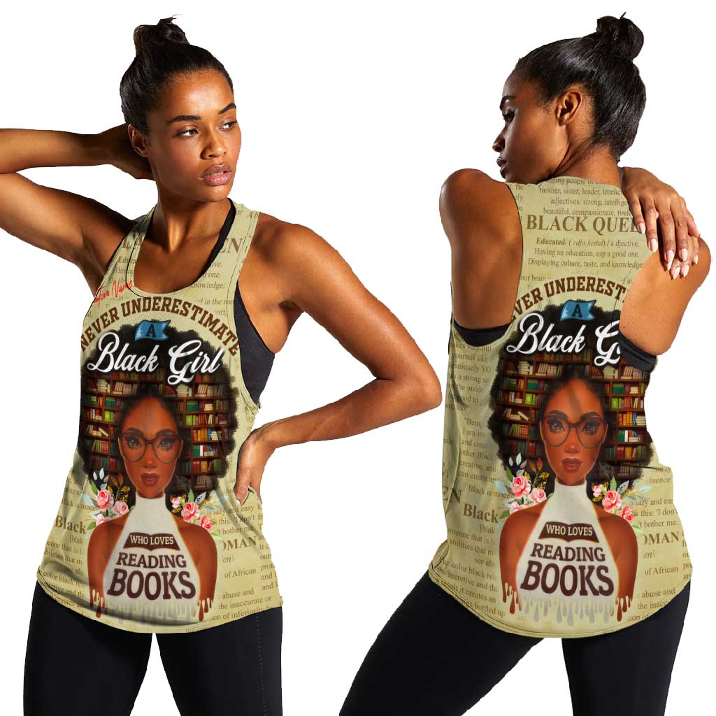 Personalized Black Girl African Women Racerback Tank Never Underestimate A Book Lover