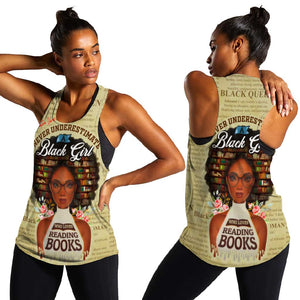 Personalized Black Girl African Women Racerback Tank Never Underestimate A Book Lover