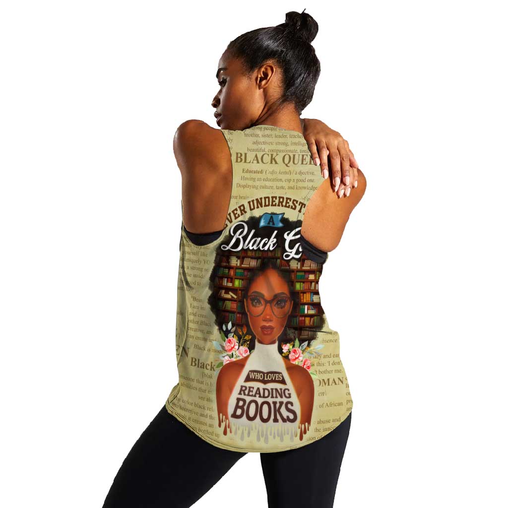 Personalized Black Girl African Women Racerback Tank Never Underestimate A Book Lover