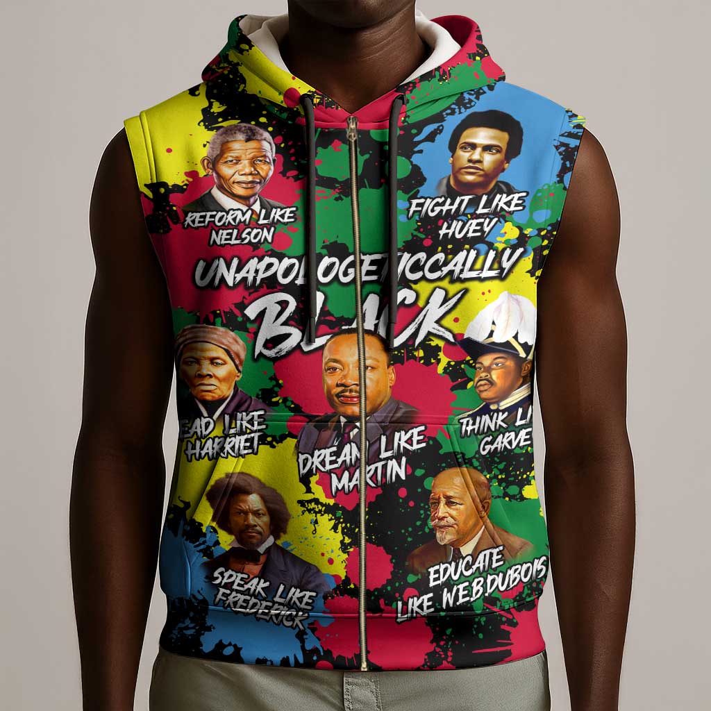 Unapologetically Black Sleeveless Zip Hoodie Civil Rights Leaders - African Pride