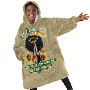 Personalized African Women KId Wearable Blanket Hoodie Half Hood Half Holy