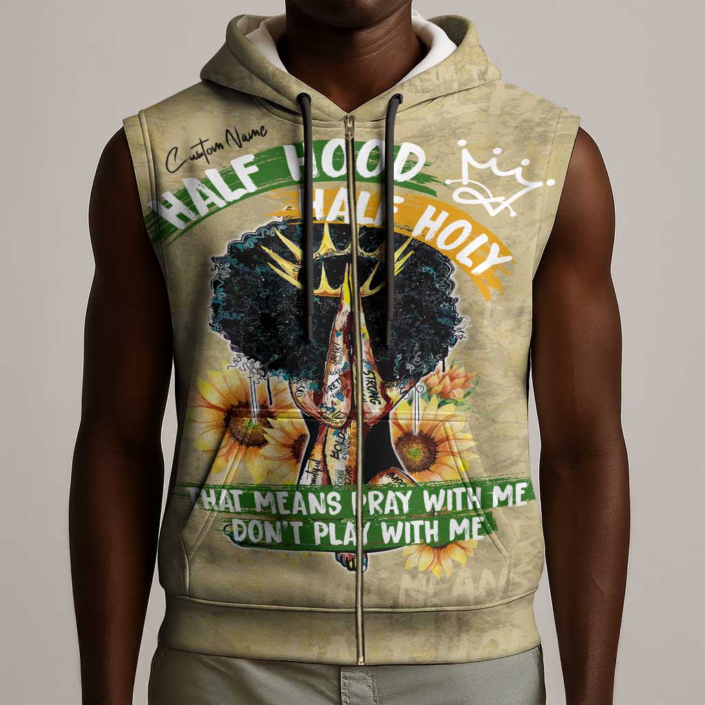 Personalized African Women Sleeveless Zip Hoodie Half Hood Half Holy - African Pride