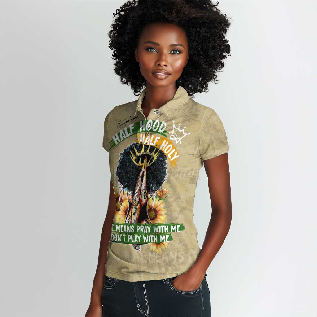 Personalized African Women Women Polo Shirt Half Hood Half Holy