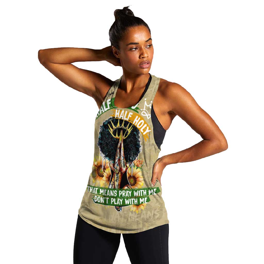 Personalized African Women Women Racerback Tank Half Hood Half Holy