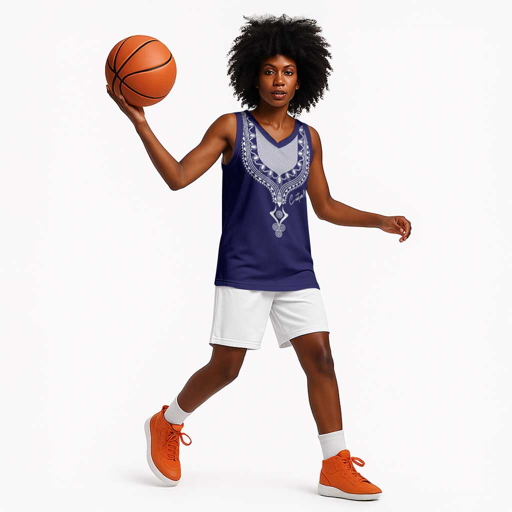 Printed Dashiki African Basketball Jersey Blue - African Pride