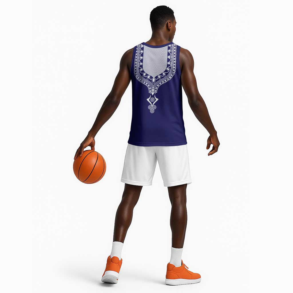 Printed Dashiki African Basketball Jersey Blue - African Pride