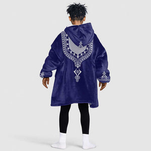 Printed Dashiki African KId Wearable Blanket Hoodie Blue