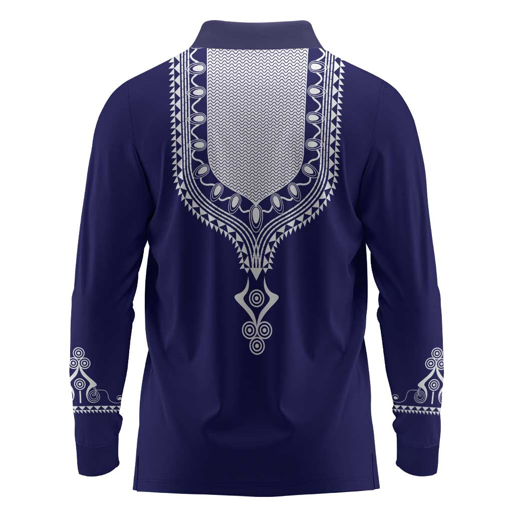 Printed Dashiki African Long Sleeve Polo Shirt Blue
