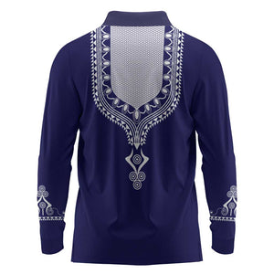 Printed Dashiki African Long Sleeve Polo Shirt Blue