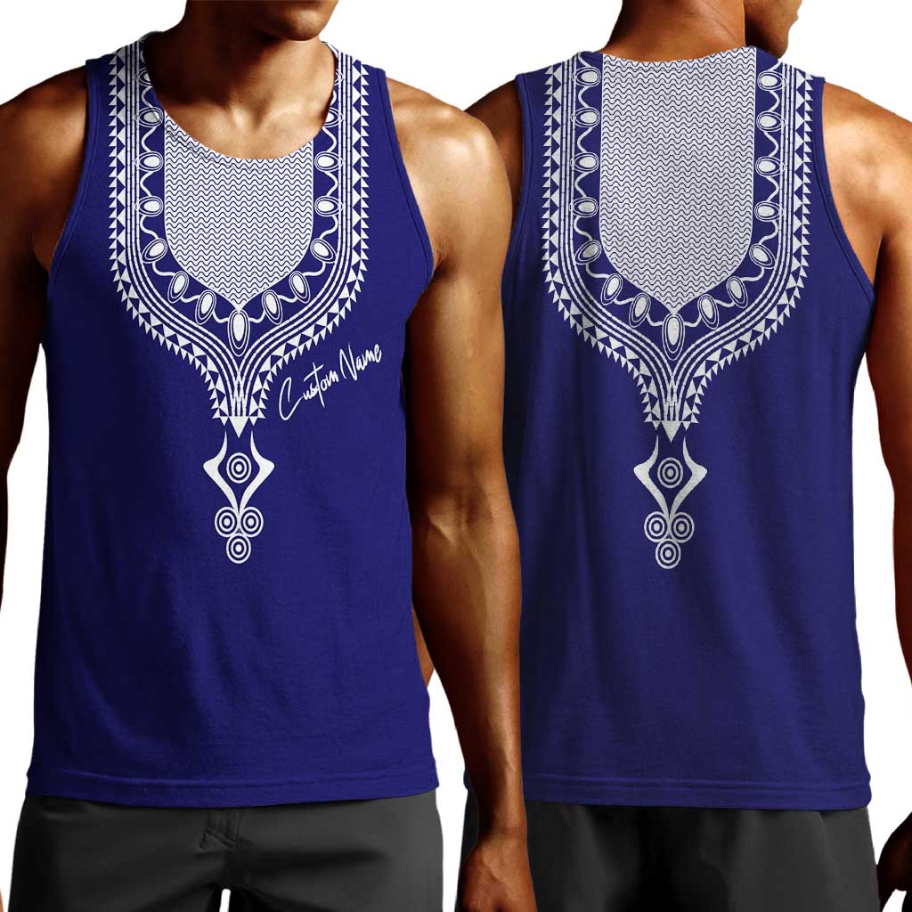 Printed Dashiki African Men Tank Top Blue