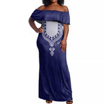 Printed Dashiki African Off Shoulder Maxi Dress Blue