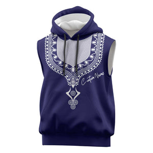 Printed Dashiki African Sleeveless Hoodie Blue - African Pride