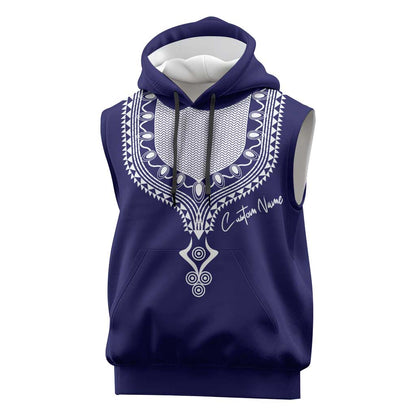 Printed Dashiki African Sleeveless Hoodie Blue - African Pride