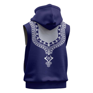 Printed Dashiki African Sleeveless Hoodie Blue - African Pride