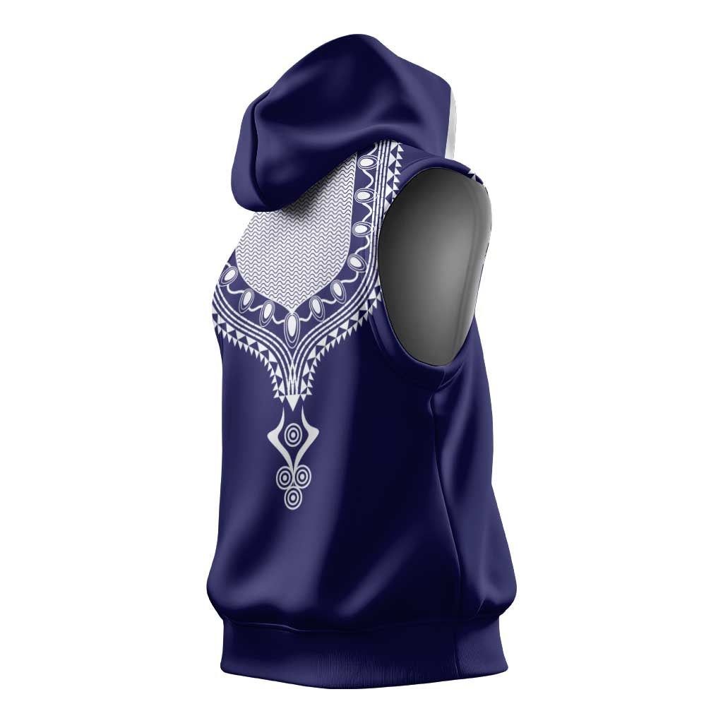 Printed Dashiki African Sleeveless Hoodie Blue - African Pride