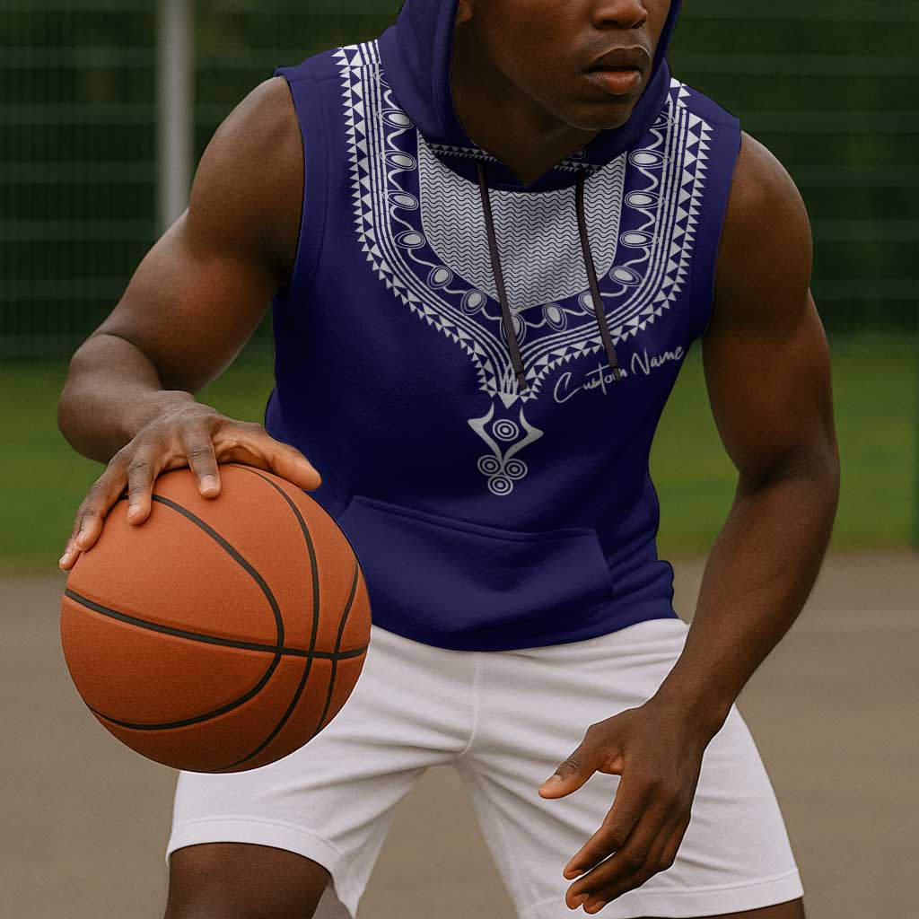 Printed Dashiki African Sleeveless Hoodie Blue - African Pride