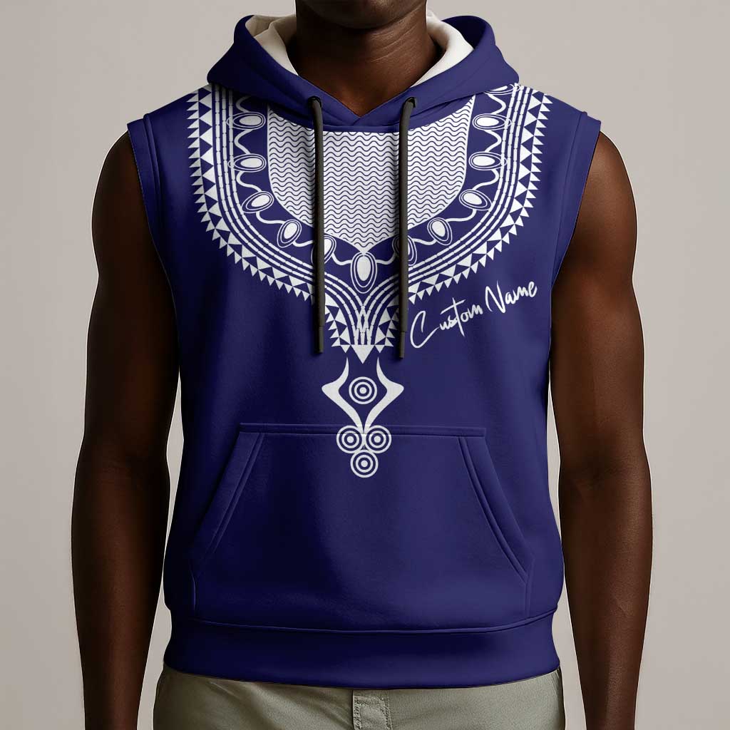 Printed Dashiki African Sleeveless Hoodie Blue - African Pride