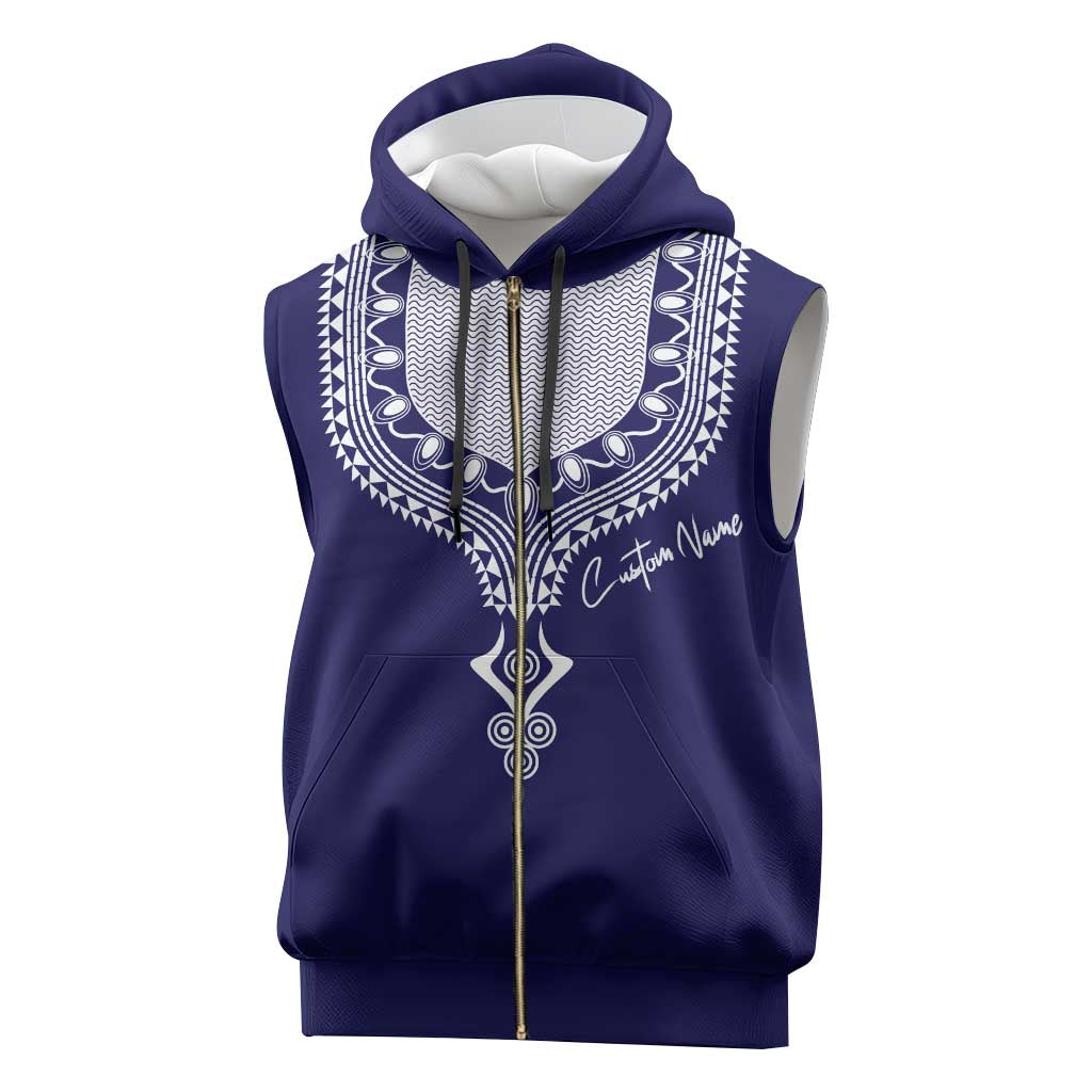 Printed Dashiki African Sleeveless Zip Hoodie Blue - African Pride