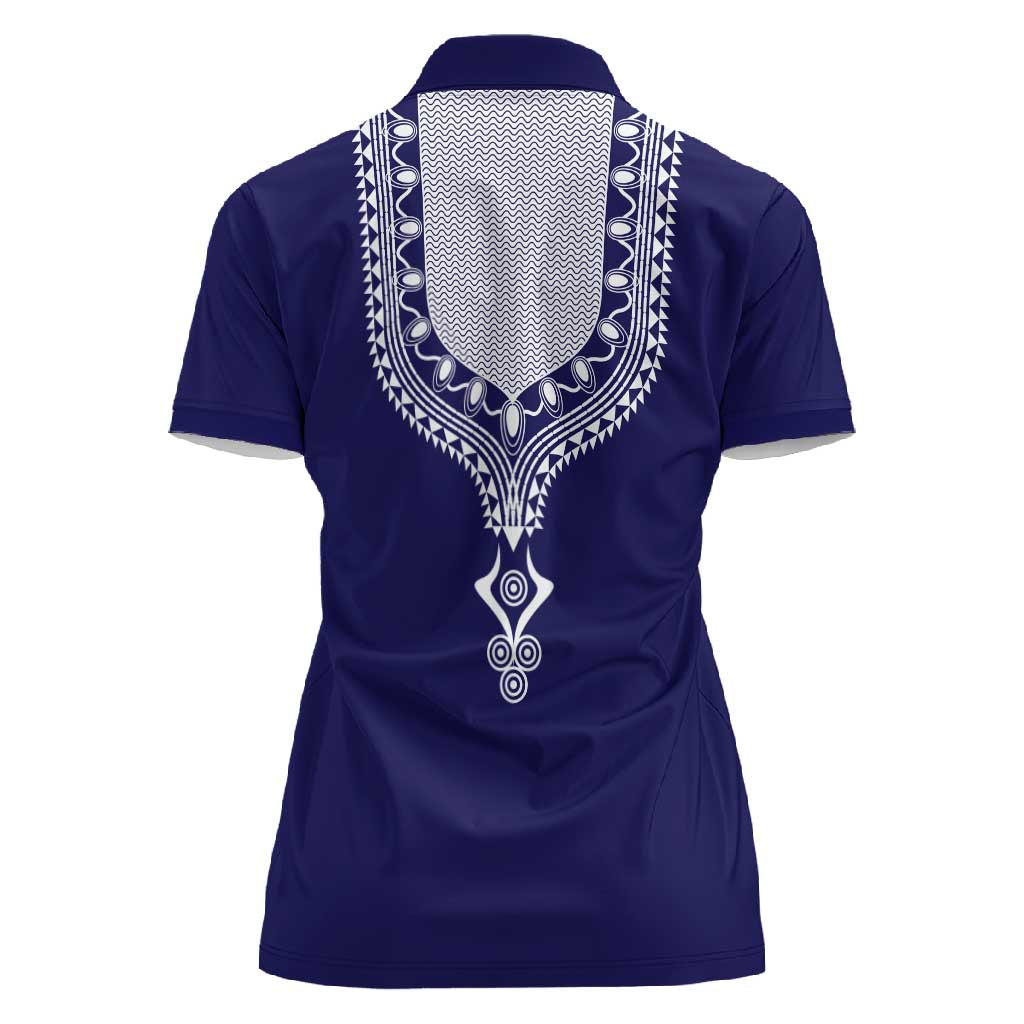 Printed Dashiki African Women Polo Shirt Blue