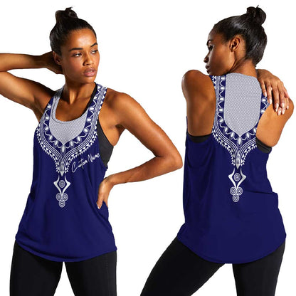Printed Dashiki African Women Racerback Tank Blue