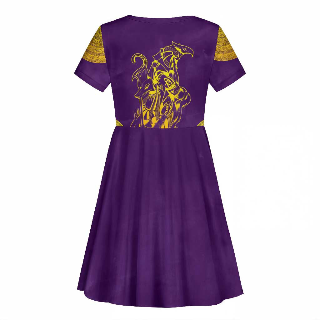 Anubis and Horus Kid Short Sleeve Dress Egyptian God Purple