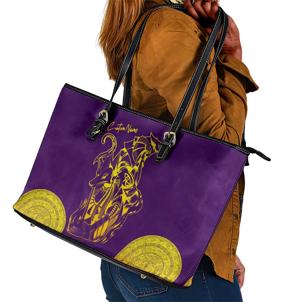 Anubis and Horus Leather Tote Bag Egyptian God Purple