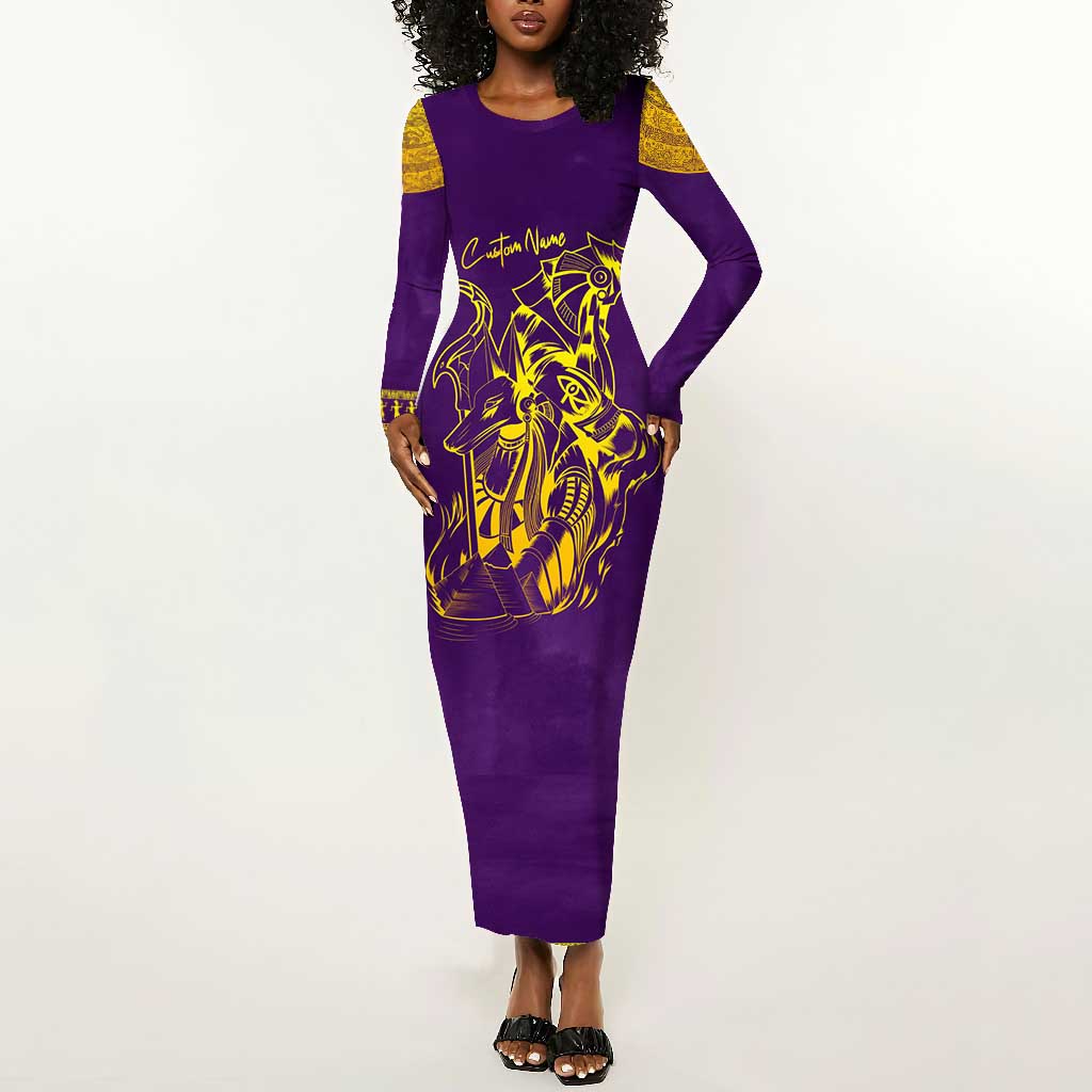 Anubis and Horus Long Sleeve Bodycon Dress Egyptian God Purple DT02