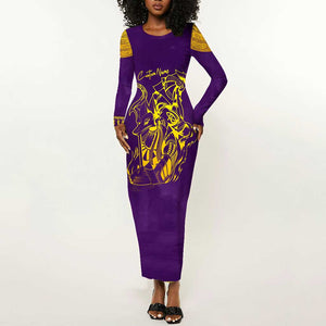 Anubis and Horus Long Sleeve Bodycon Dress Egyptian God Purple DT02