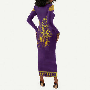 Anubis and Horus Long Sleeve Bodycon Dress Egyptian God Purple DT02