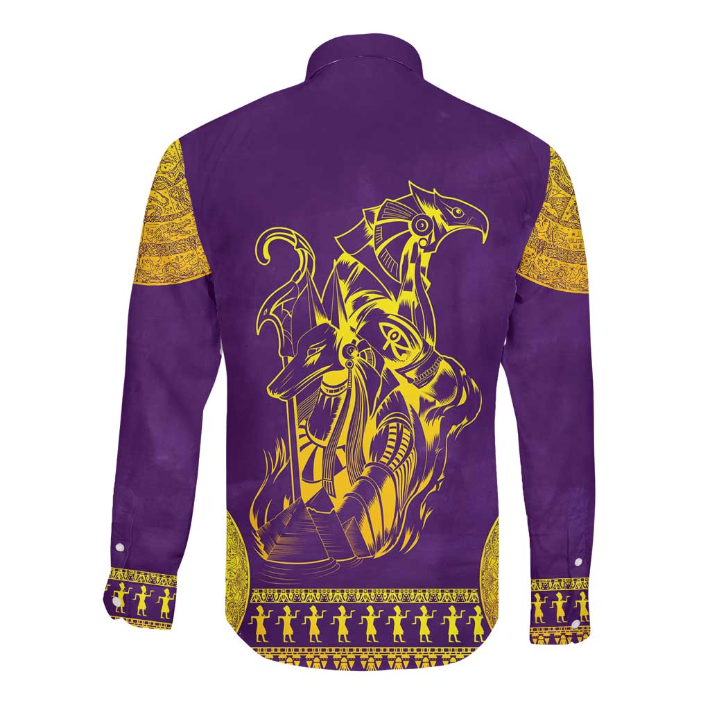 Anubis and Horus Long Sleeve Button Shirt Egyptian God Purple