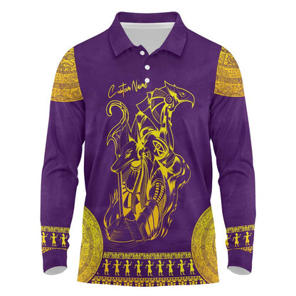 Anubis and Horus Long Sleeve Polo Shirt Egyptian God Purple