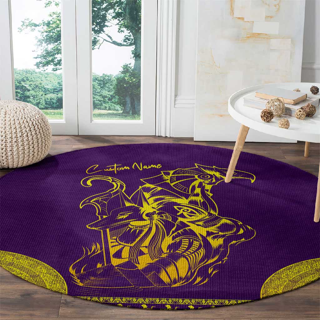 Anubis and Horus Round Carpet Egyptian God Purple