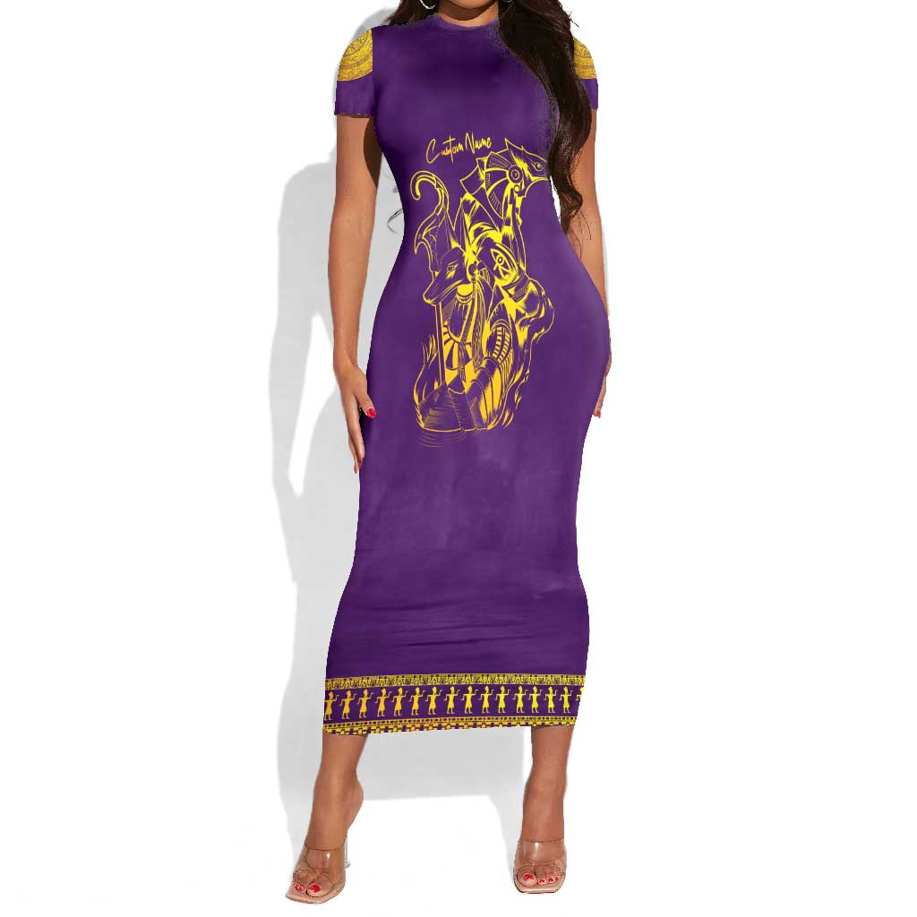 Anubis and Horus Short Sleeve Bodycon Dress Egyptian God Purple DT02