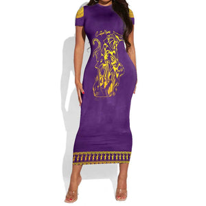 Anubis and Horus Short Sleeve Bodycon Dress Egyptian God Purple DT02