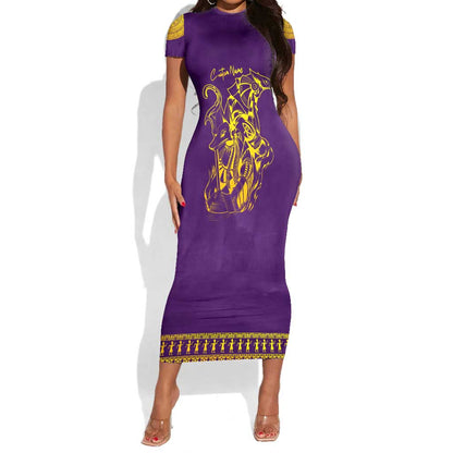 Anubis and Horus Short Sleeve Bodycon Dress Egyptian God Purple DT02