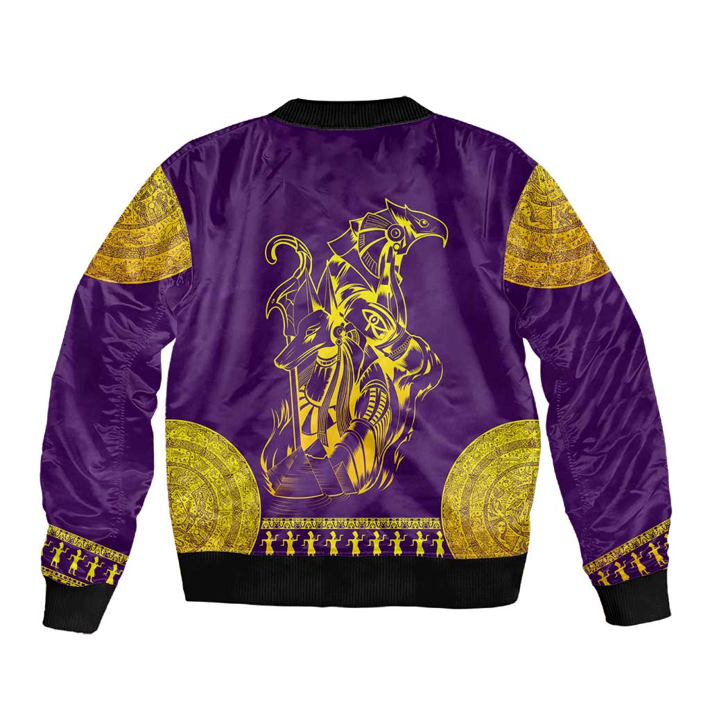 Anubis and Horus Sleeve Zip Bomber Jacket Egyptian God Purple