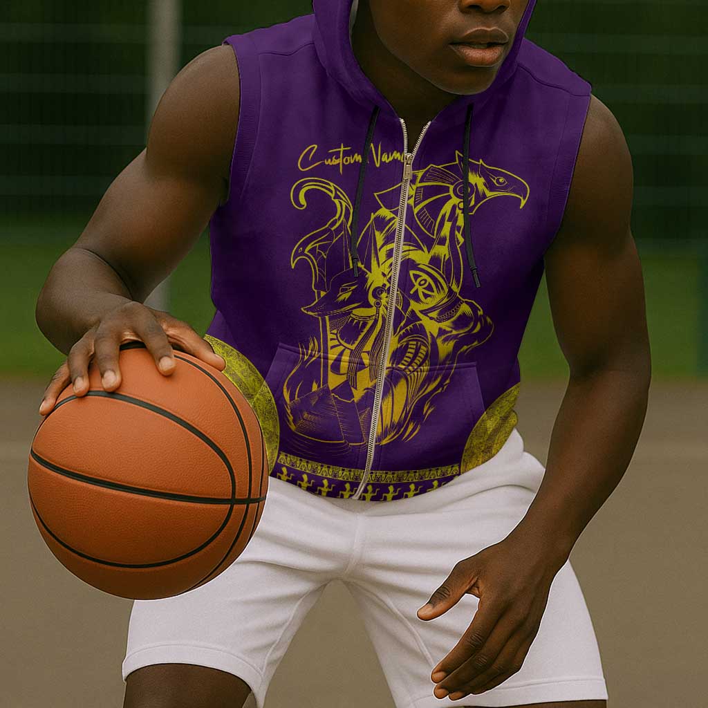 Anubis and Horus Sleeveless Zip Hoodie Egyptian God Purple - African Pride