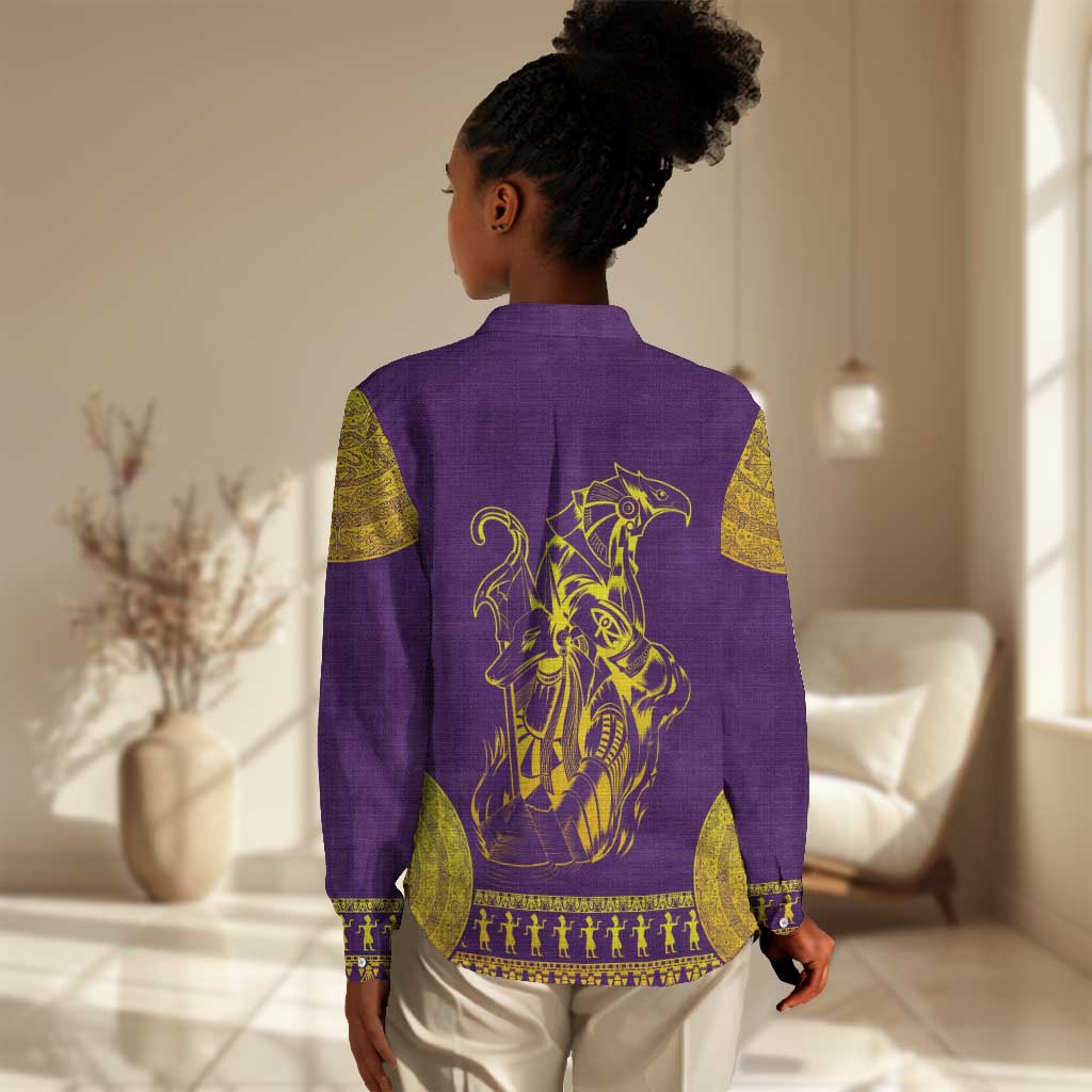 Anubis and Horus Women Casual Shirt Egyptian God Purple DT02